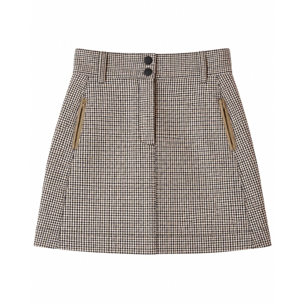 Houndstooth A-Line Sandro Paris Mini Skirt High Waisted Brown Black 36